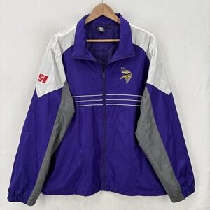Minnesota Vikings Jacket Mens Large Purple NFL Football Reebok Windbreaker Coat